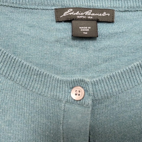 EDDIE BAUER Classic Cardigan Long Sleeve Sweater Seaglass Green Medium Tall - Picture 4 of 9